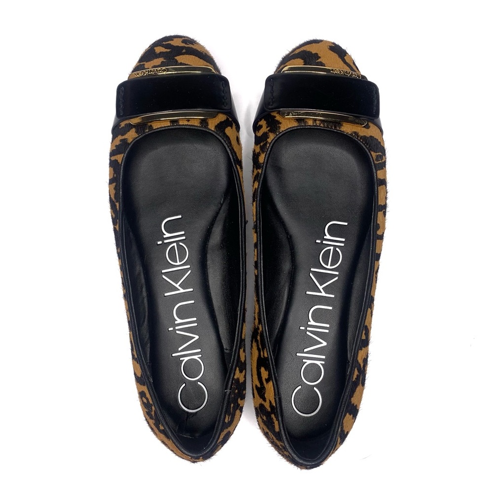 Calvin Klein Oneta Leopard Print Calf Hair Leather Embellished Ballet Flats - 7 - Picture 4 of 7